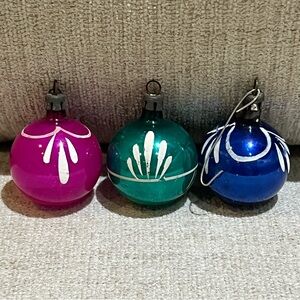 Antique Mini Hand Painted Glass Ornaments Lot of 3